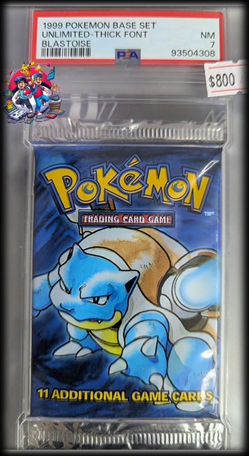 1999 Pokemon Base Set Unlimited - THICK FONT - Blastoise Pack - PSA 7