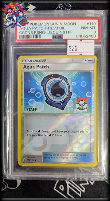 Aqua Patch Reverse Holo #119 - STAFF - PSA 8