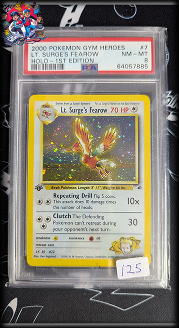 Lt. Surge's Fearow Holo 1st Edition #7 - Gym Heroes - PSA 8