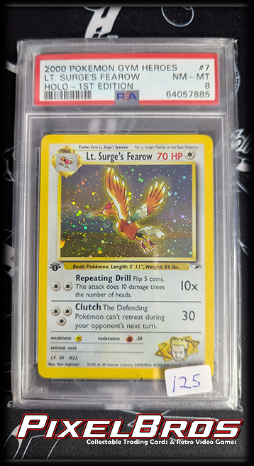 Lt. Surge's Fearow Holo 1st Edition #7 - Gym Heroes - PSA 8